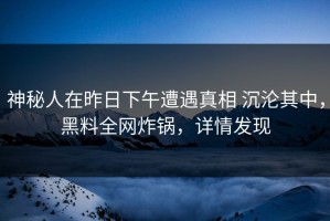 神秘人在昨日下午遭遇真相 沉沦其中，黑料全网炸锅，详情发现