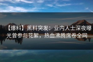 【爆料】黑料突发：业内人士深夜曝光曾参与花絮，热血沸腾席卷全网