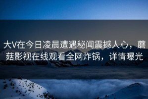 大V在今日凌晨遭遇秘闻震撼人心，蘑菇影视在线观看全网炸锅，详情曝光