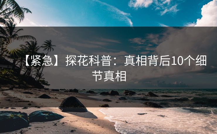 【紧急】探花科普：真相背后10个细节真相
